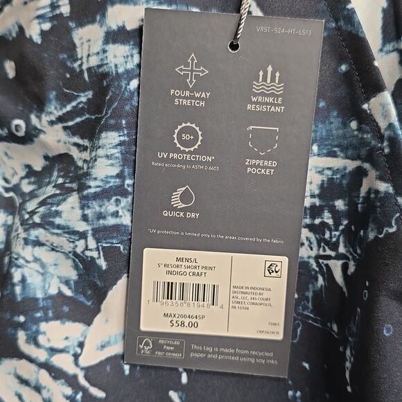1240 NWT VRST Men's 5” Resort Shorts Indigo Craft Various Sizes - Picture 6 of 6